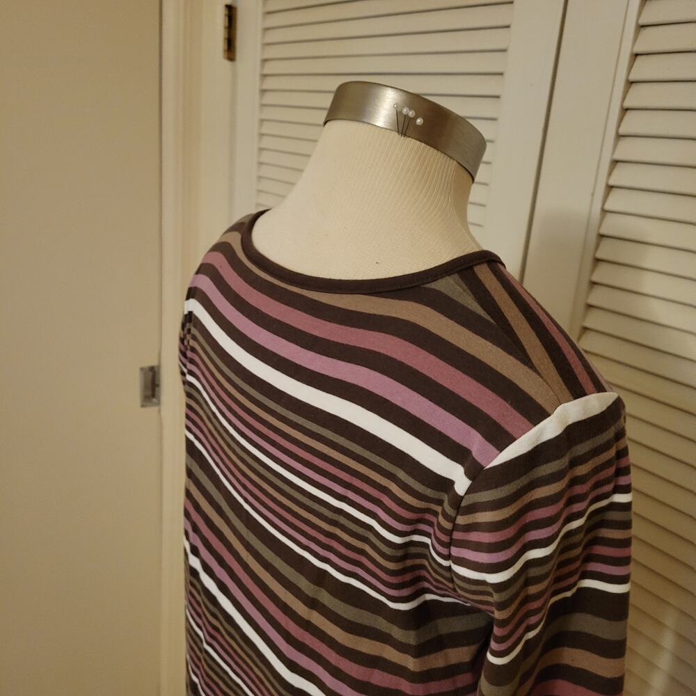 90s Croft & Barrow Striped Tweed Cotton Blend Snap Button Henley Top XL 3/4 Slee - Picture 5 of 8